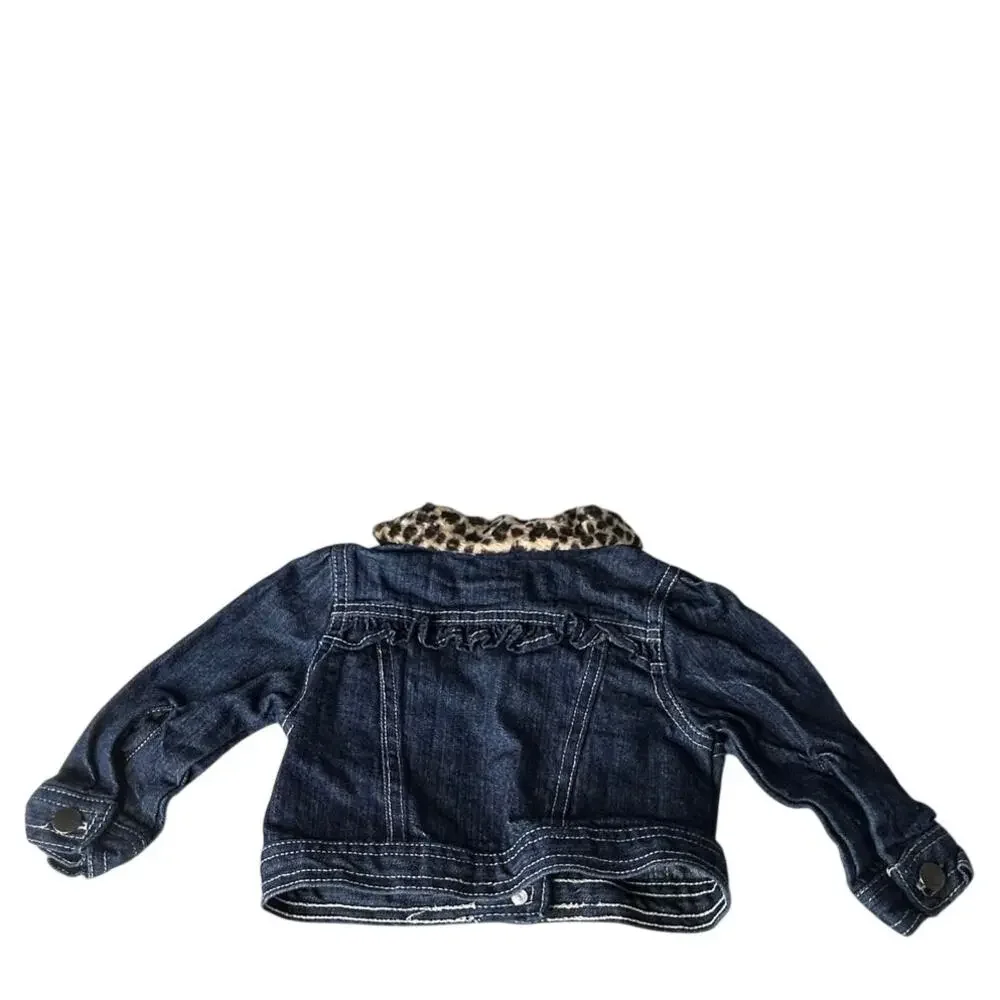 Nanette Kids sz 12 mth Dark denim jacket leopard collar embroidered cat face